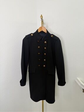 Zara Double-Breasted Black Military Coat Size M